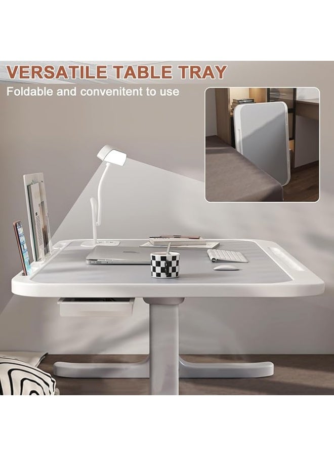 طاولة لاب توب للسرير مع إضاءة LED وشاحن لاسلكي، مكتب لابتوب قابل للطي مع حامل كتب ومنفذ USB، طاولة دراسة محمولة مع درج تخزين للعمل والقراءة - Image 2